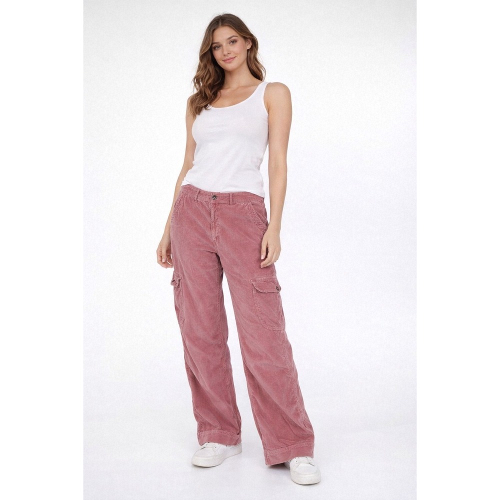 American Eagle Mauve Super High Rise Baggy Wide Leg Corduroy Pants Size 14 Reg